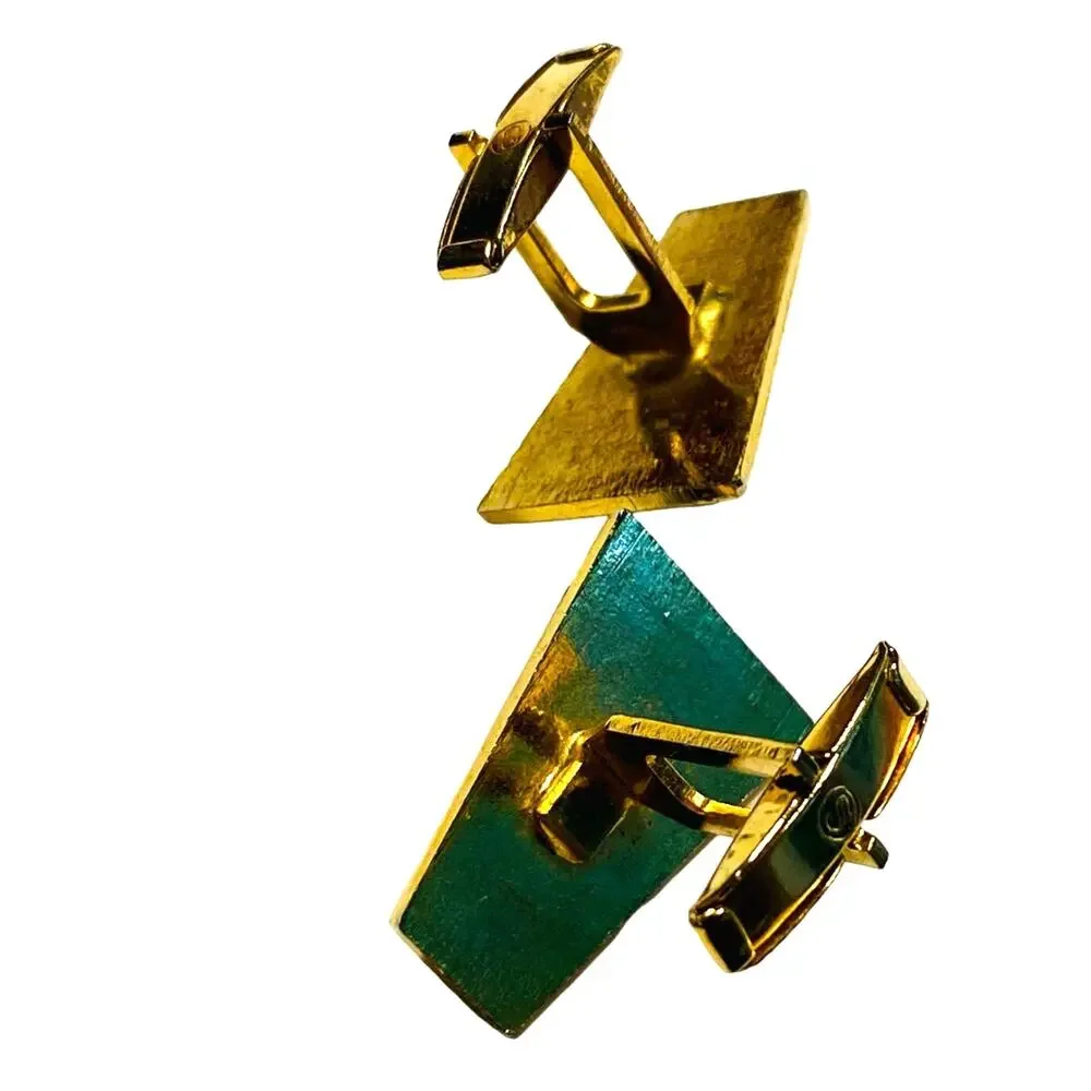 Vintage Mid Century Cufflinks gold & black domed polished stones hallmarked S